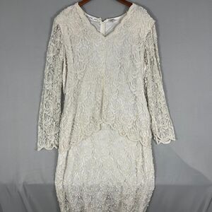 Vintage Scala Dress Women's 1X Ivory Floral Gown Shoulder Pads Formal Wedding